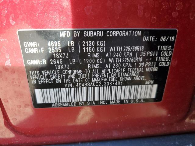 Photo 11 VIN: 4S4BSAKC2J3387484 - SUBARU OUTBACK 2. 