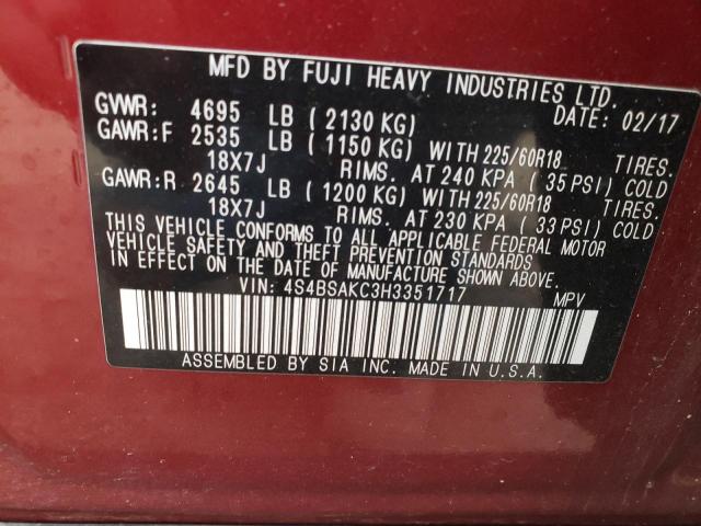 Photo 12 VIN: 4S4BSAKC3H3351717 - SUBARU OUTBACK 