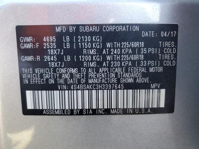 Photo 11 VIN: 4S4BSAKC3H3397645 - SUBARU OUTBACK 