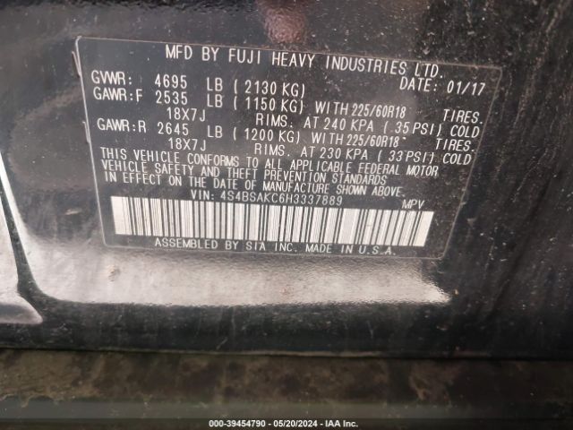 Photo 8 VIN: 4S4BSAKC6H3337889 - SUBARU OUTBACK 