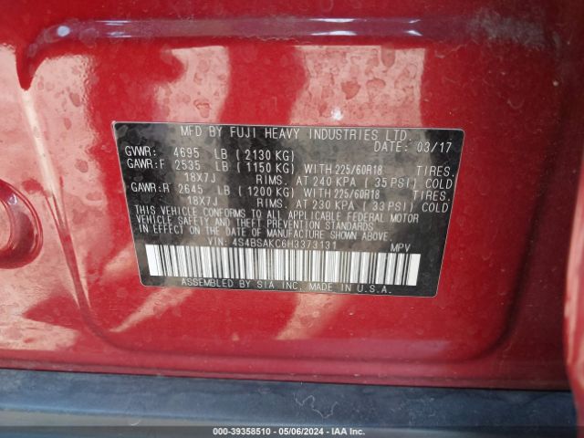 Photo 8 VIN: 4S4BSAKC6H3373131 - SUBARU OUTBACK 