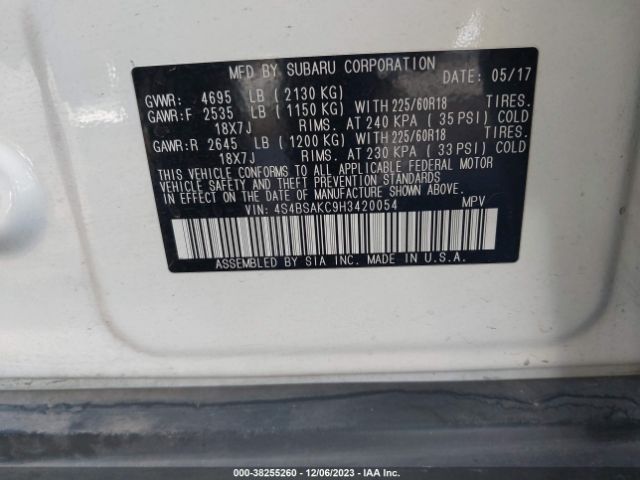 Photo 8 VIN: 4S4BSAKC9H3420054 - SUBARU OUTBACK 