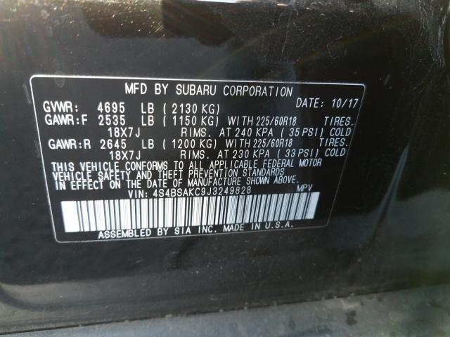 Photo 9 VIN: 4S4BSAKC9J3249828 - SUBARU OUTBACK 