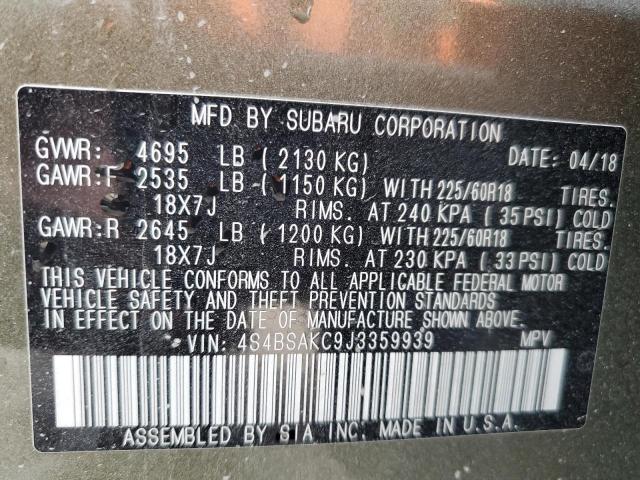 Photo 12 VIN: 4S4BSAKC9J3359939 - SUBARU OUTBACK 2. 