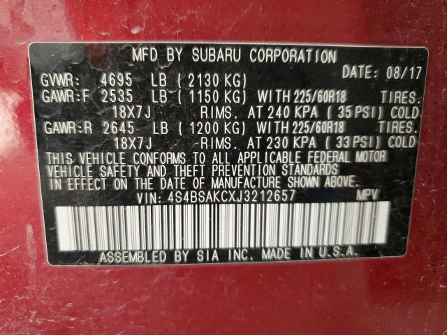 Photo 12 VIN: 4S4BSAKCXJ3212657 - SUBARU OUTBACK 