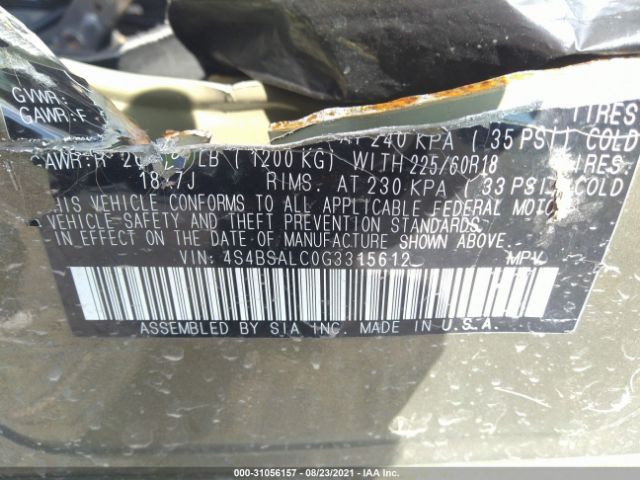 Photo 8 VIN: 4S4BSALC0G3315612 - SUBARU OUTBACK 