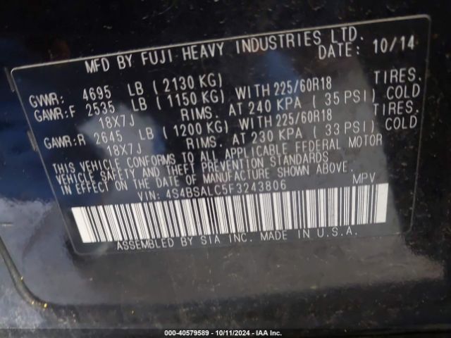 Photo 8 VIN: 4S4BSALC5F3243806 - SUBARU OUTBACK 