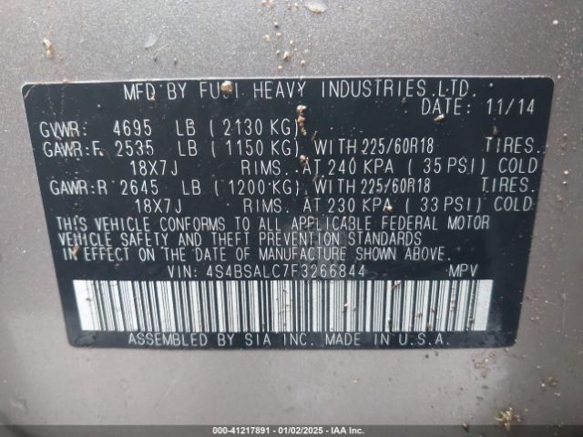 Photo 8 VIN: 4S4BSALC7F3266844 - SUBARU OUTBACK 