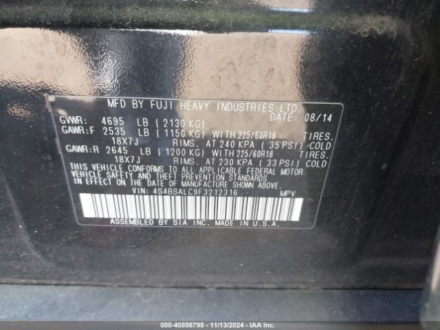 Photo 8 VIN: 4S4BSALC9F3212316 - SUBARU OUTBACK 