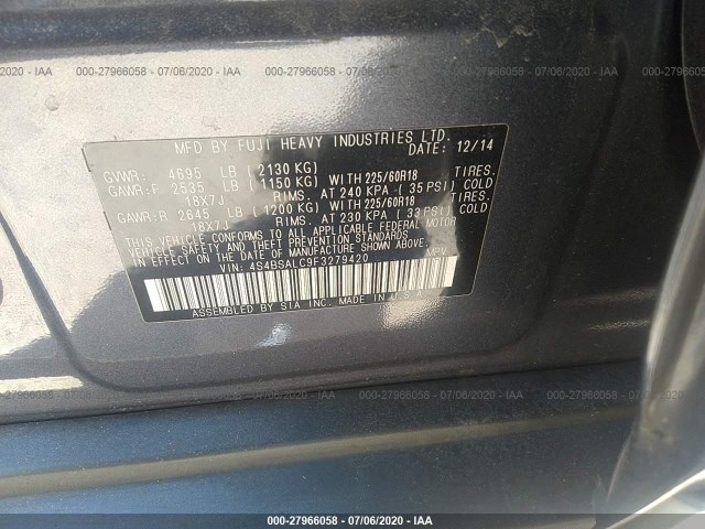 Photo 8 VIN: 4S4BSALC9F3279420 - SUBARU OUTBACK 