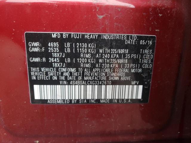 Photo 12 VIN: 4S4BSALCXG3342610 - SUBARU OUTBACK 2. 