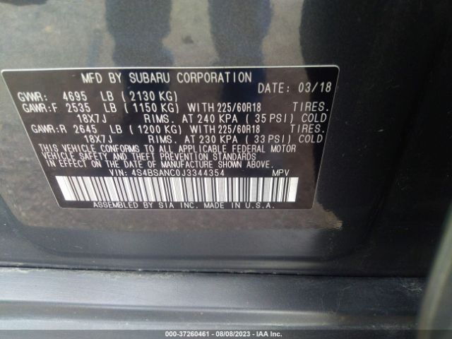 Photo 8 VIN: 4S4BSANC0J3344354 - SUBARU OUTBACK 