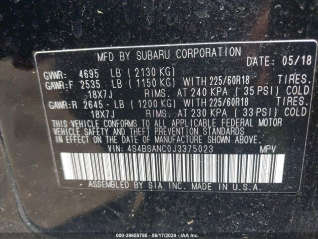 Photo 8 VIN: 4S4BSANC0J3375023 - SUBARU OUTBACK 