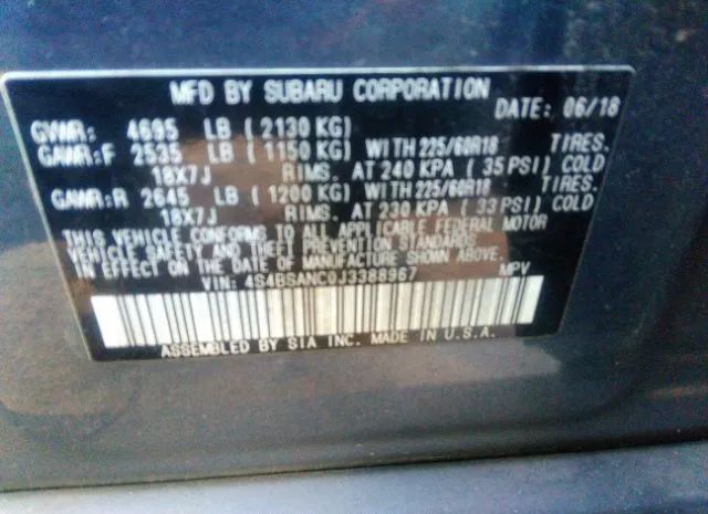 Photo 8 VIN: 4S4BSANC0J3388967 - SUBARU OUTBACK 