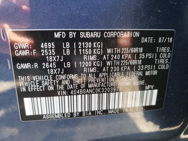 Photo 9 VIN: 4S4BSANC0K3203978 - SUBARU OUTBACK 2. 