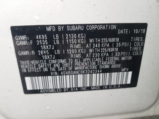 Photo 9 VIN: 4S4BSANC0K3242344 - SUBARU OUTBACK 