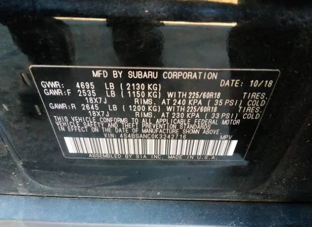 Photo 8 VIN: 4S4BSANC0K3242716 - SUBARU OUTBACK 