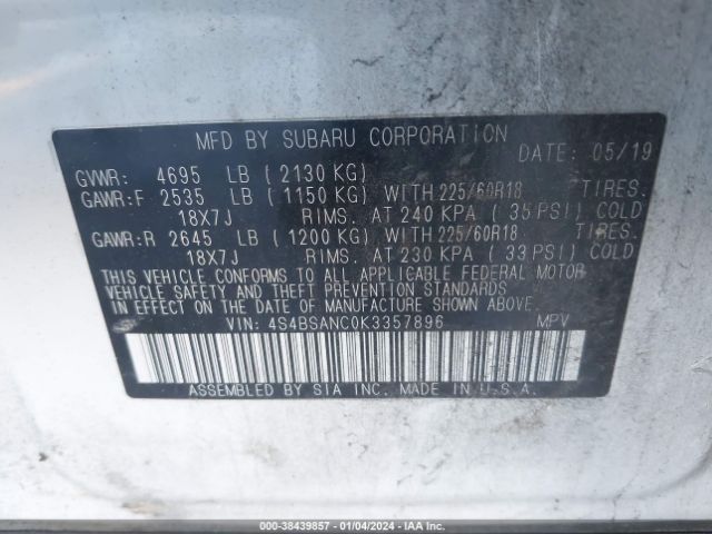 Photo 8 VIN: 4S4BSANC0K3357896 - SUBARU OUTBACK 