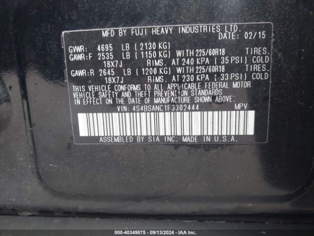 Photo 8 VIN: 4S4BSANC1F3302444 - SUBARU OUTBACK 