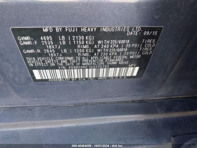 Photo 8 VIN: 4S4BSANC1G3234793 - SUBARU OUTBACK 