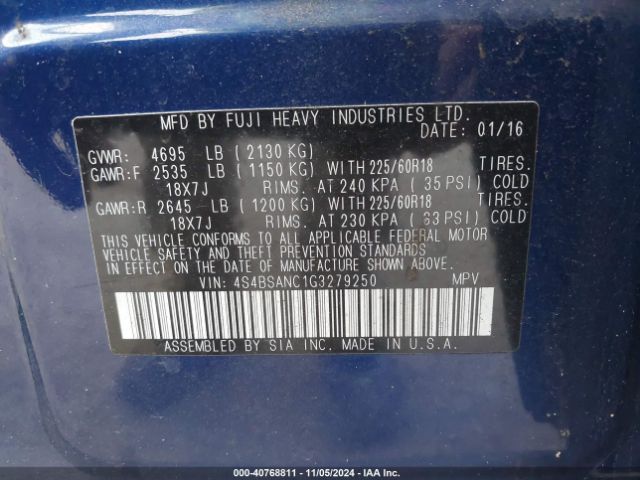 Photo 8 VIN: 4S4BSANC1G3279250 - SUBARU OUTBACK 