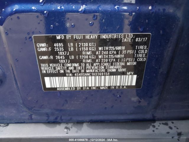 Photo 8 VIN: 4S4BSANC1H3369158 - SUBARU OUTBACK 