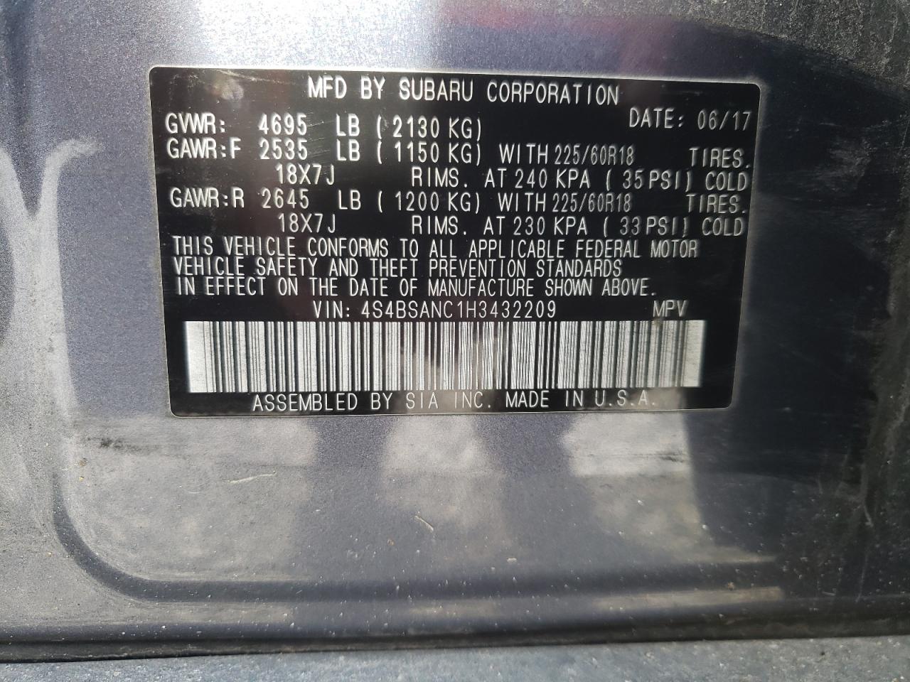 Photo 11 VIN: 4S4BSANC1H3432209 - SUBARU OUTBACK 