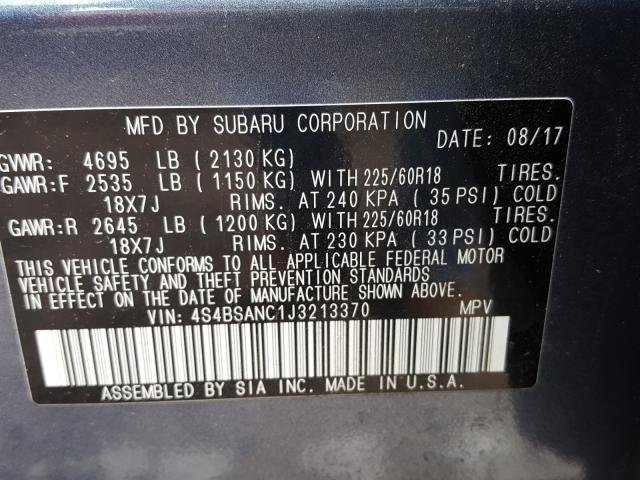 Photo 9 VIN: 4S4BSANC1J3213370 - SUBARU OUTBACK 