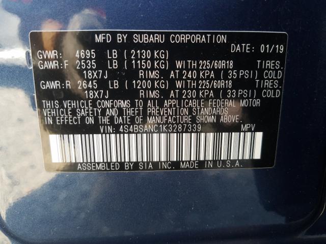 Photo 9 VIN: 4S4BSANC1K3287339 - SUBARU OUTBACK 