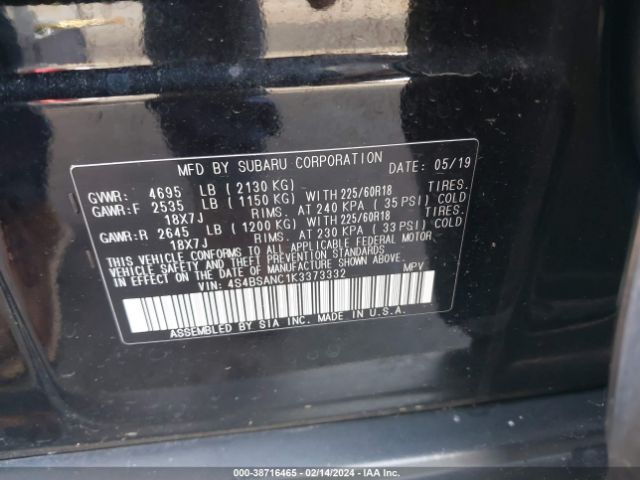 Photo 8 VIN: 4S4BSANC1K3373332 - SUBARU OUTBACK 