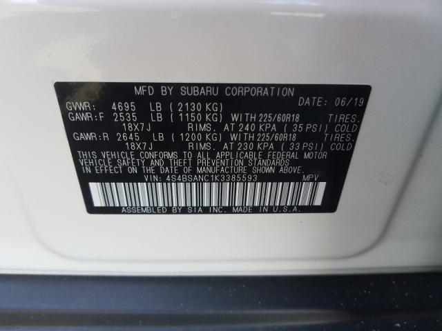 Photo 9 VIN: 4S4BSANC1K3385593 - SUBARU OUTBACK 2. 