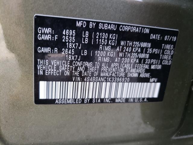 Photo 9 VIN: 4S4BSANC1K3396920 - SUBARU OUTBACK 