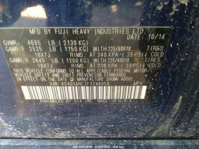 Photo 8 VIN: 4S4BSANC2F3248958 - SUBARU OUTBACK 