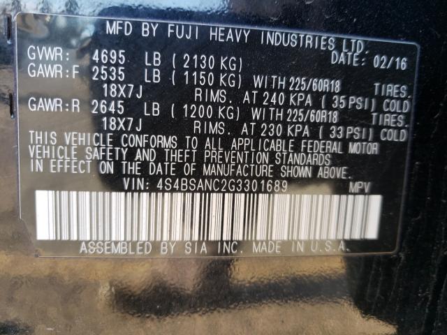 Photo 9 VIN: 4S4BSANC2G3301689 - SUBARU OUTBACK 