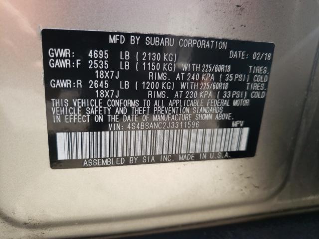 Photo 9 VIN: 4S4BSANC2J3311596 - SUBARU OUTBACK 