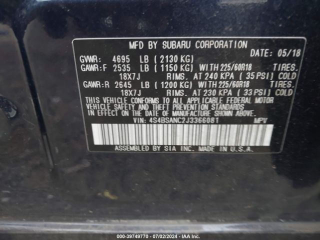 Photo 8 VIN: 4S4BSANC2J3366081 - SUBARU OUTBACK 