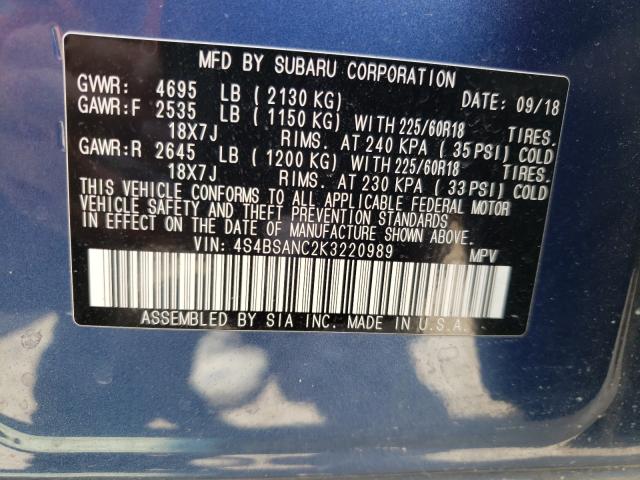 Photo 9 VIN: 4S4BSANC2K3220989 - SUBARU OUTBACK 2. 