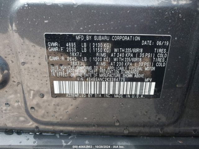 Photo 8 VIN: 4S4BSANC2K3384775 - SUBARU OUTBACK 