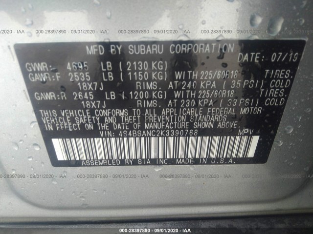 Photo 8 VIN: 4S4BSANC2K3390768 - SUBARU OUTBACK 