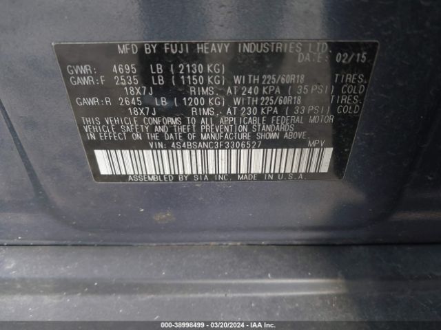 Photo 8 VIN: 4S4BSANC3F3306527 - SUBARU OUTBACK 