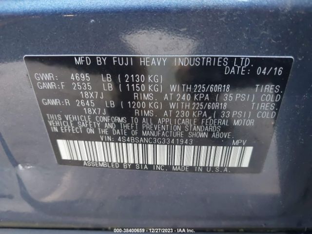 Photo 8 VIN: 4S4BSANC3G3341943 - SUBARU OUTBACK 