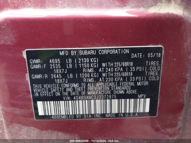 Photo 8 VIN: 4S4BSANC3J3372875 - SUBARU OUTBACK 