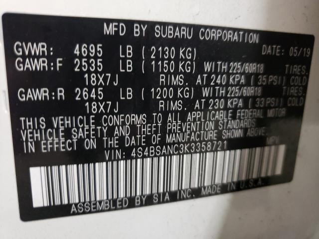 Photo 9 VIN: 4S4BSANC3K3358721 - SUBARU OUTBACK 