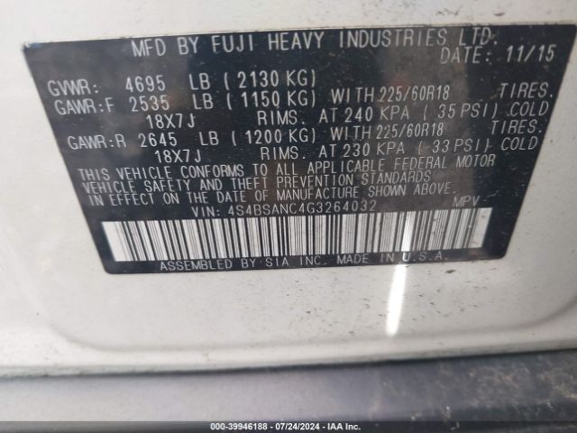 Photo 8 VIN: 4S4BSANC4G3264032 - SUBARU OUTBACK 