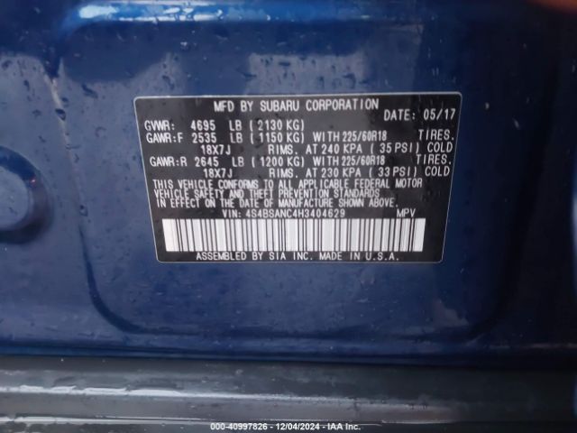 Photo 8 VIN: 4S4BSANC4H3404629 - SUBARU OUTBACK 