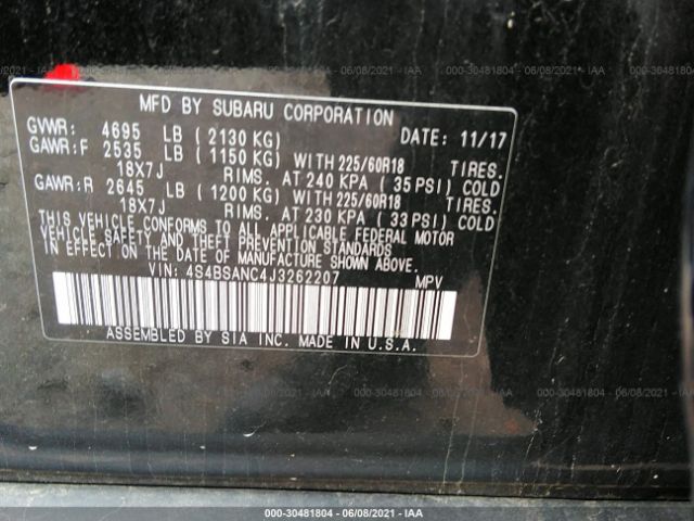 Photo 8 VIN: 4S4BSANC4J3262207 - SUBARU OUTBACK 