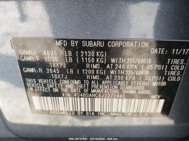 Photo 8 VIN: 4S4BSANC4J3272445 - SUBARU OUTBACK 