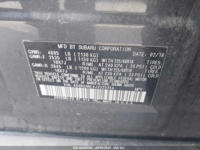 Photo 8 VIN: 4S4BSANC4J3325354 - SUBARU OUTBACK 