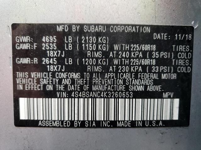 Photo 12 VIN: 4S4BSANC4K3260653 - SUBARU OUTBACK 