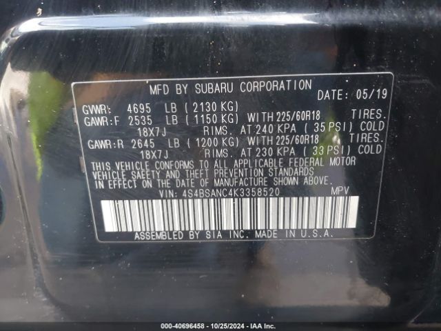 Photo 8 VIN: 4S4BSANC4K3358520 - SUBARU OUTBACK 